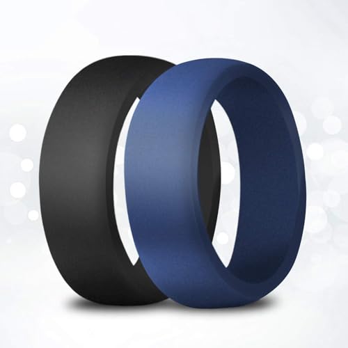 COOLOO Silicone Wedding Ring for Men, 10 Pack Affordable Silicone Rubber Wedding Bands Sturdy Comfortable Rings, Black White Blue Silver Gray - Image 2