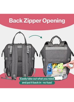 BabbleRoo Diaper Bag Backpack, Multifunction Large Bags With Changing Pad & Stroller Straps & Pacifier Case, Unisex Stylish Travel Back Pack Nappy Changing Bag For Moms Dads (Dark Gray)  - Image 4
