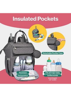 BabbleRoo Diaper Bag Backpack, Multifunction Large Bags With Changing Pad & Stroller Straps & Pacifier Case, Unisex Stylish Travel Back Pack Nappy Changing Bag For Moms Dads (Dark Gray)  - Image 3