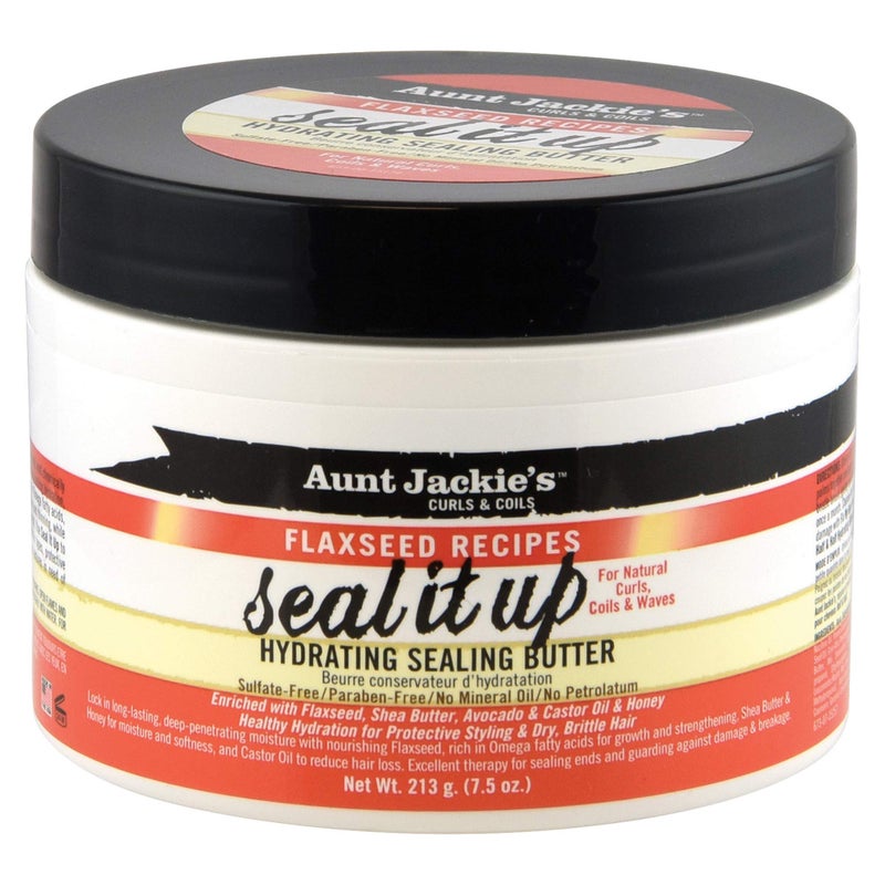 Aunt Jackie's Flaxseed Recipes Seal It Up, Hydrating Sealing Butter, Helps Prevent and Repair Damaged Hair, Jar, 7.5 Oz - Image 1