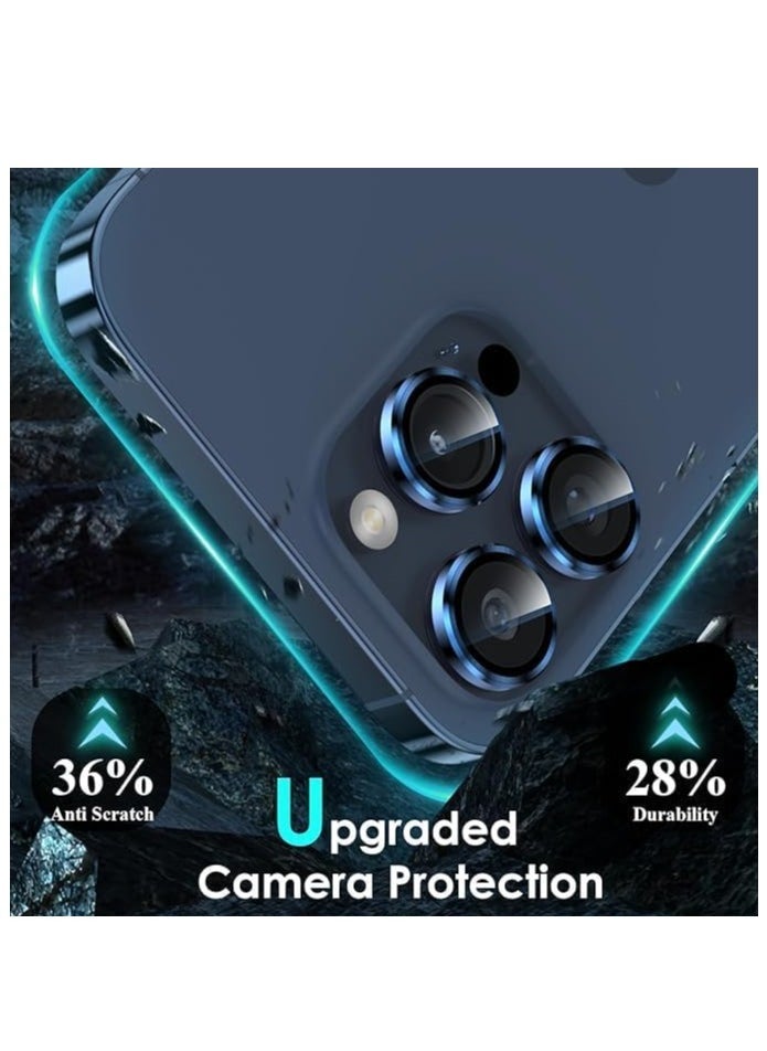 Raxoom Camera Lens Protector for iPhone 15 Pro/iPhone 15 Pro Max, [1 Step Installation Tray] Tempered Glass Screen Protector Metal Individual Camera Cover Accessories Case (Blue Titanium) - Image 2