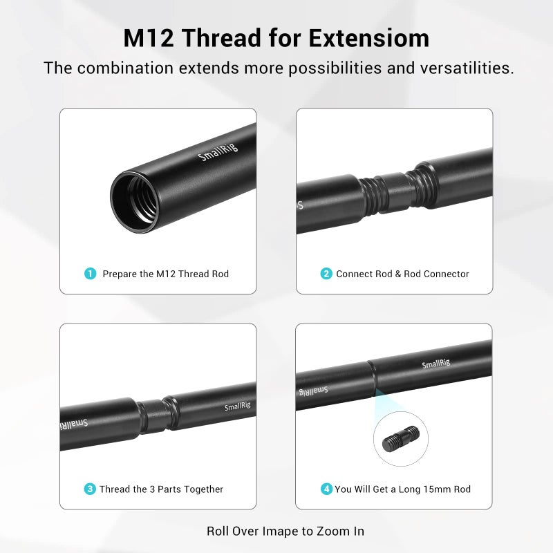 SMALLRIG 15mm Rods Pack with M12 Thread Rod Cap Connectors Aluminum Alloy Rods Combination for for Rig Mattebox Follow Focus 15mm Rod System - 1659 - Image 4