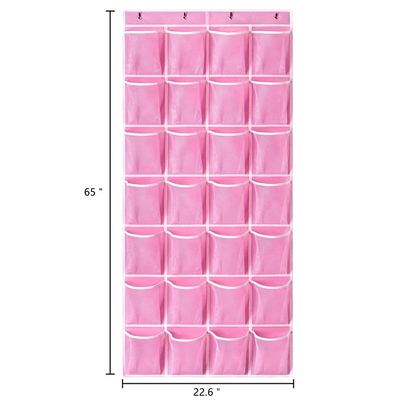 KEEPJOY 28 Pockets Hanging Shoe Organizer, Over the Door Shoe Organizer, Hanging Door Shoe Holder Rack with Mesh Pockets Large Size 65 x 23 Inch (Pink-1Pack) - Image 2