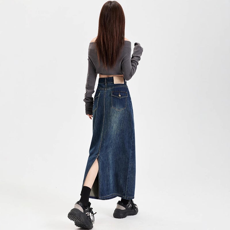 Denim A-line Midi Skirt for Women - Image 4