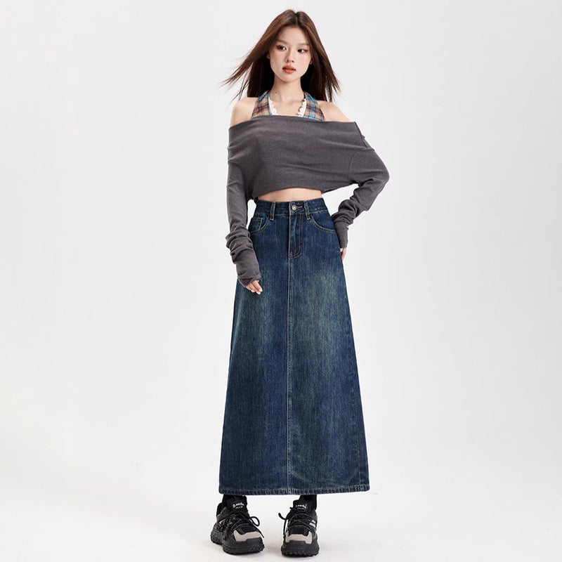 Denim A-line Midi Skirt for Women - Image 3