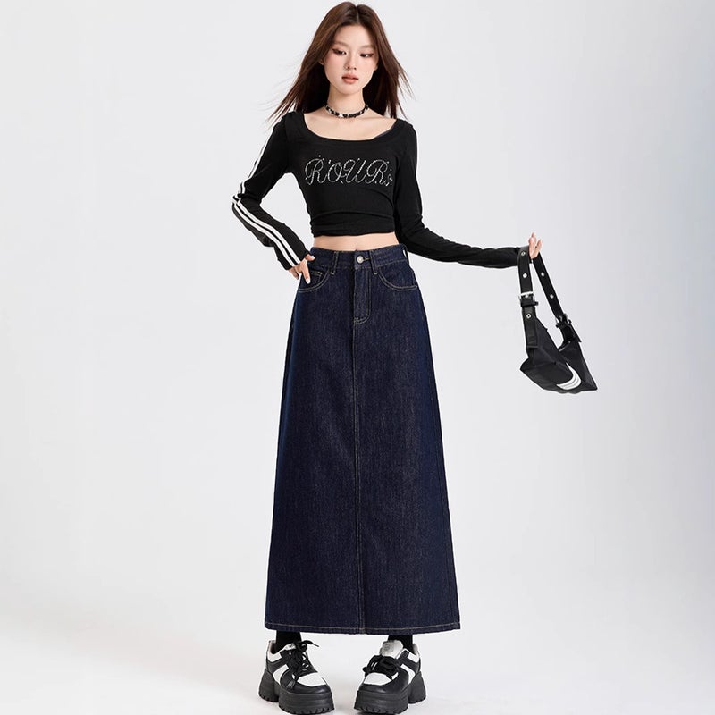 Denim A-line Midi Skirt for Women - Image 1