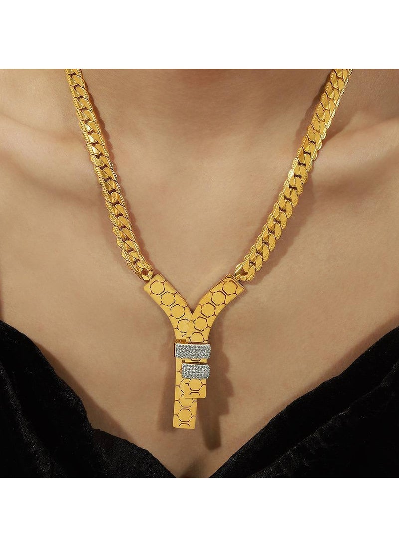 Generic - A trendy necklace with a striking Y design, made from golden stainless steel with sparkling crystal accents that add a touch of luxury. A unique design that blends modern elegance with allure, for a look filled with sophistication and beauty. The perfect choice to add a touch of distinction and femininity to your look. - Image 1