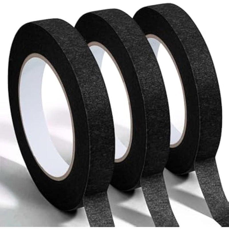 - Black Masking Tape, 0.6 Inch Wide, 3 Rolls, 50 Meters/Roll, Black Painters Tape - Image 1