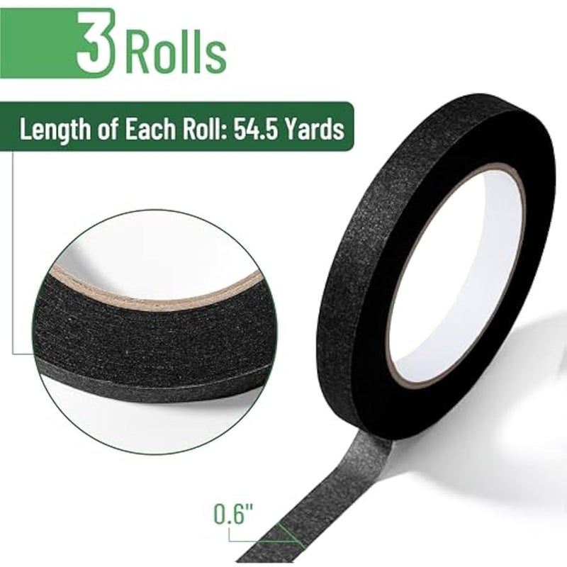 - Black Masking Tape, 0.6 Inch Wide, 3 Rolls, 50 Meters/Roll, Black Painters Tape - Image 2