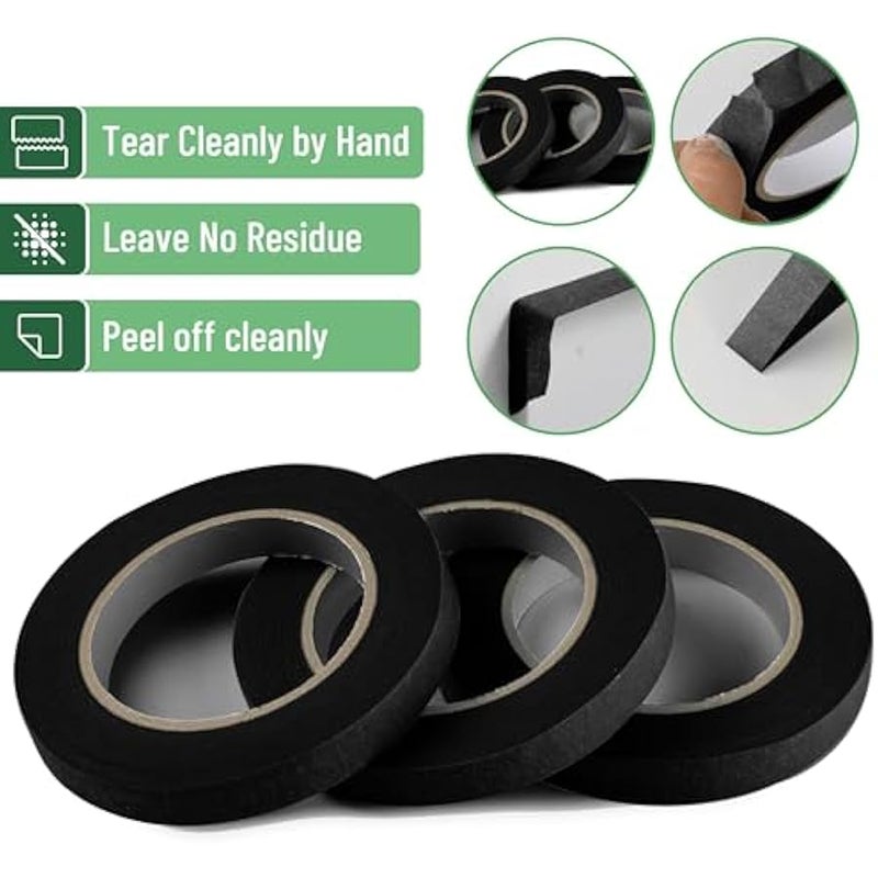 - Black Masking Tape, 0.6 Inch Wide, 3 Rolls, 50 Meters/Roll, Black Painters Tape - Image 4