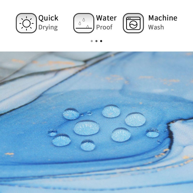 Gibelle Extra Long Shower Curtain 72 x 84  Tall Abstract Blue Grey Marble Shower Curtain  Modern Ink Art Waterproof Fabric Shower Curtain Set with Hooks - Image 5