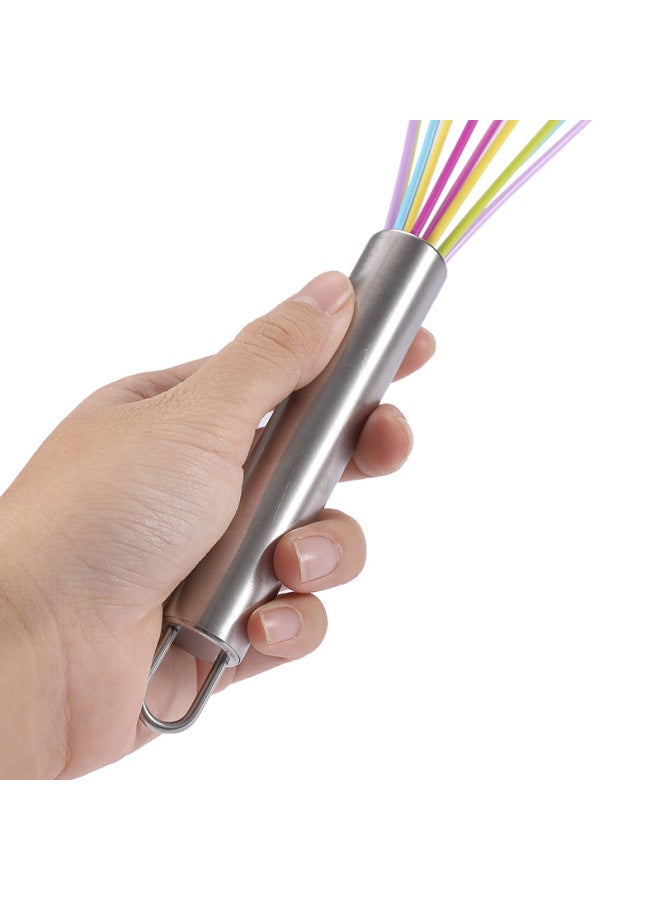 Manual Stainless Steel Silicone Egg Beater Cake Cream Whisk Handheld Mixer Baking Tool Stirring Tool Kitchen Utensils-Color:12 Inch Pink