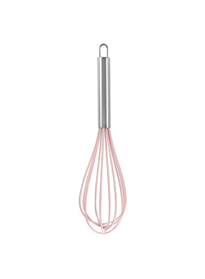 Manual Stainless Steel Silicone Egg Beater Cake Cream Whisk Handheld Mixer Baking Tool Stirring Tool Kitchen Utensils-Color:12 Inch Pink