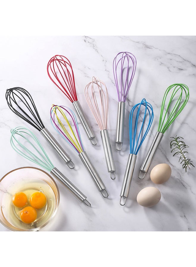Manual Stainless Steel Silicone Egg Beater Cake Cream Whisk Handheld Mixer Baking Tool Stirring Tool Kitchen Utensils-Color:12 Inch Pink