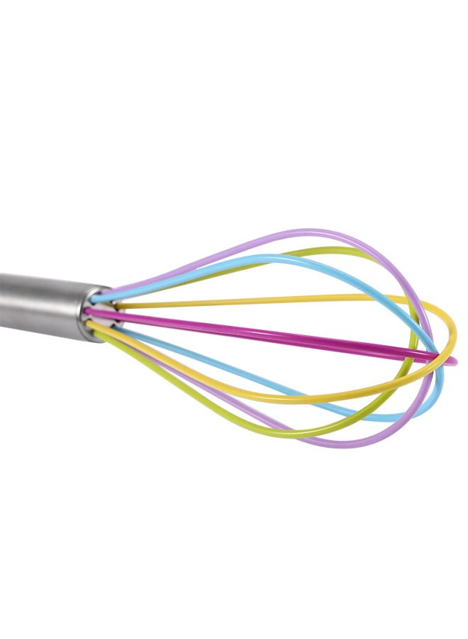 Manual Stainless Steel Silicone Egg Beater Cake Cream Whisk Handheld Mixer Baking Tool Stirring Tool Kitchen Utensils-Color:12 Inch Pink