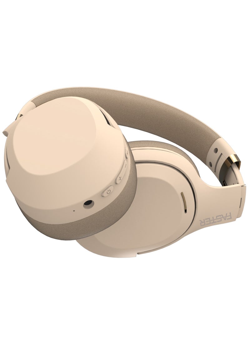 Faster - S6 Over-Ear Wireless Headphones with Microphone - Deep Bass Sound, HiFi Stereo Bluetooth Headphones - Noise Reduction, Foldable Design, 30 Hours Playtime, Lightweight Foam Ear Cups - Ideal for Travel, Work, Gaming, and TV (Beige) - Image 1