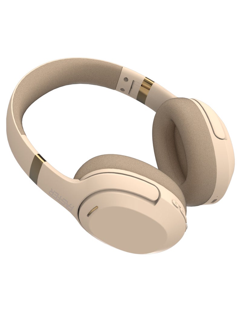 Faster - S6 Over-Ear Wireless Headphones with Microphone - Deep Bass Sound, HiFi Stereo Bluetooth Headphones - Noise Reduction, Foldable Design, 30 Hours Playtime, Lightweight Foam Ear Cups - Ideal for Travel, Work, Gaming, and TV (Beige) - Image 1