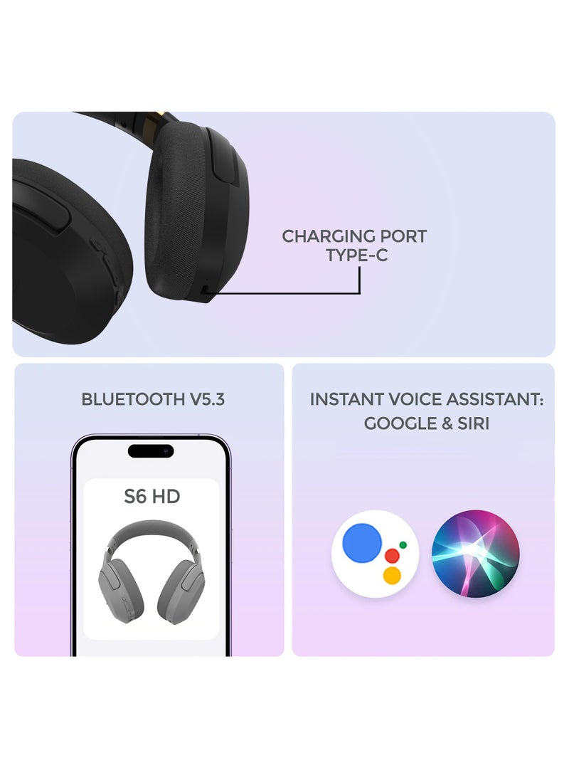 Faster - S6 Over-Ear Wireless Headphones with Microphone - Deep Bass Sound, HiFi Stereo Bluetooth Headphones - Noise Reduction, Foldable Design, 30 Hours Playtime, Lightweight Foam Ear Cups - Ideal for Travel, Work, Gaming, and TV (Beige) - Image 1