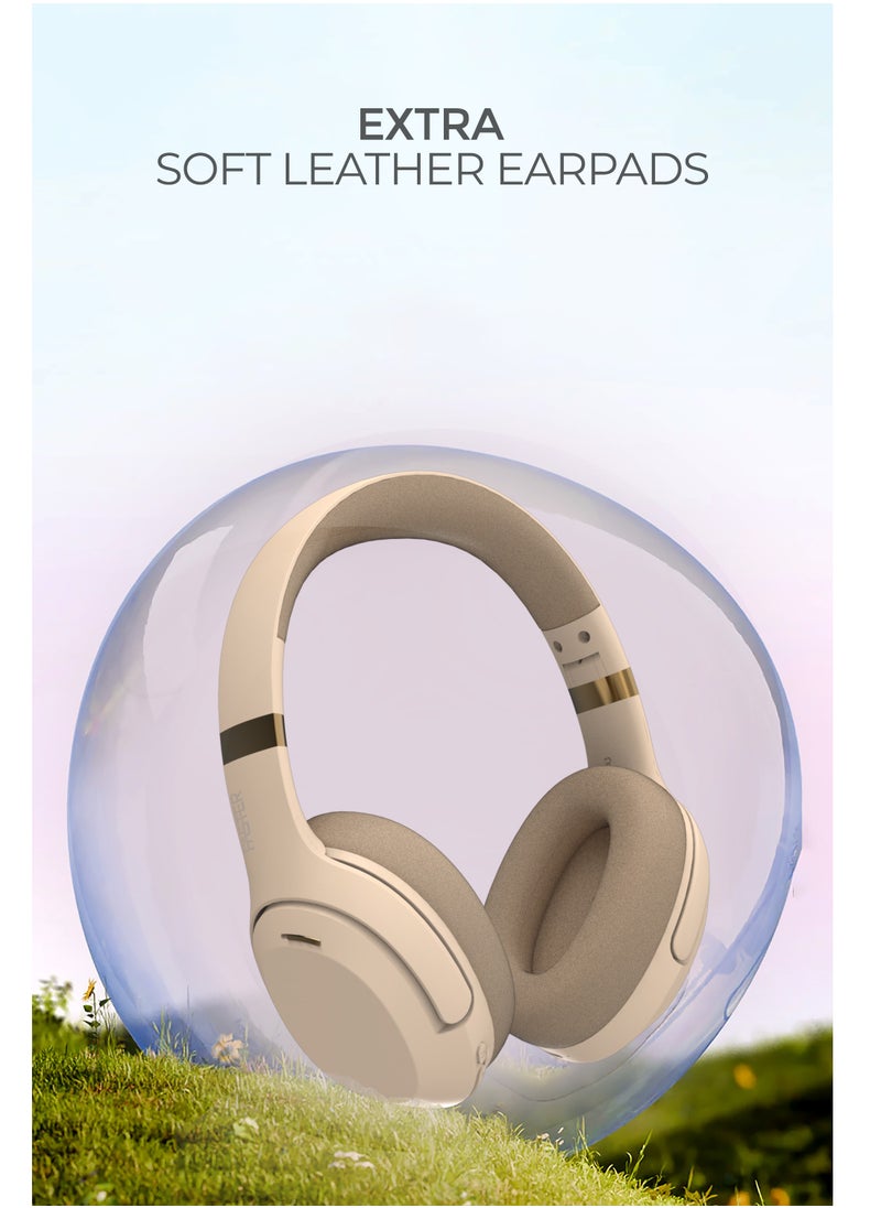 Faster - S6 Over-Ear Wireless Headphones with Microphone - Deep Bass Sound, HiFi Stereo Bluetooth Headphones - Noise Reduction, Foldable Design, 30 Hours Playtime, Lightweight Foam Ear Cups - Ideal for Travel, Work, Gaming, and TV (Beige) - Image 1