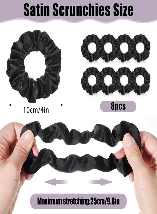 CHIROGRAPHY 8 Pack Luxury Satin Scrunchies for Women, Silk Hair Ties Silk Scrunchies Black Hair Scrunchies for Women Girls|black - Image 3