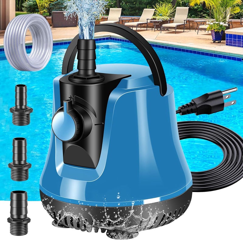 FineBud Submersible Water Pump, Adjustable Flow Sump Pump, Pool Cover Pump Above Ground, Electric Portable Water Removal Pumps, Water Pump for Pool Draining with 10ft Drainage Hose,3 Adapters,950GPH - Image 1