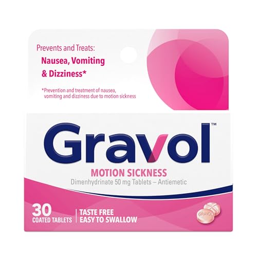 Gravol Motion Sickness Relief and Nausea Prevention, Easy to Swallow Coated Tablets, Anti-Nausea Medication Travel Essentials, 50 mg, 30 Count - Image 1