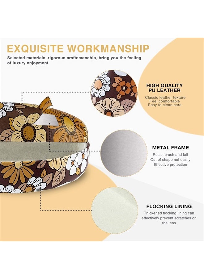 molshine Hard Shell Sunglasses Case,Large Glasses Case for Women Men Oversized Sunglass Eyeglasses (Brown Flowers)  - Image 4