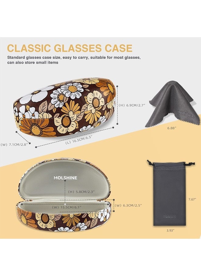 molshine Hard Shell Sunglasses Case,Large Glasses Case for Women Men Oversized Sunglass Eyeglasses (Brown Flowers)  - Image 2