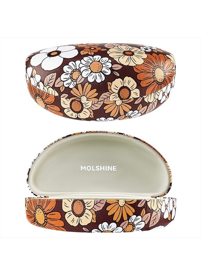 molshine Hard Shell Sunglasses Case,Large Glasses Case for Women Men Oversized Sunglass Eyeglasses (Brown Flowers)  - Image 1