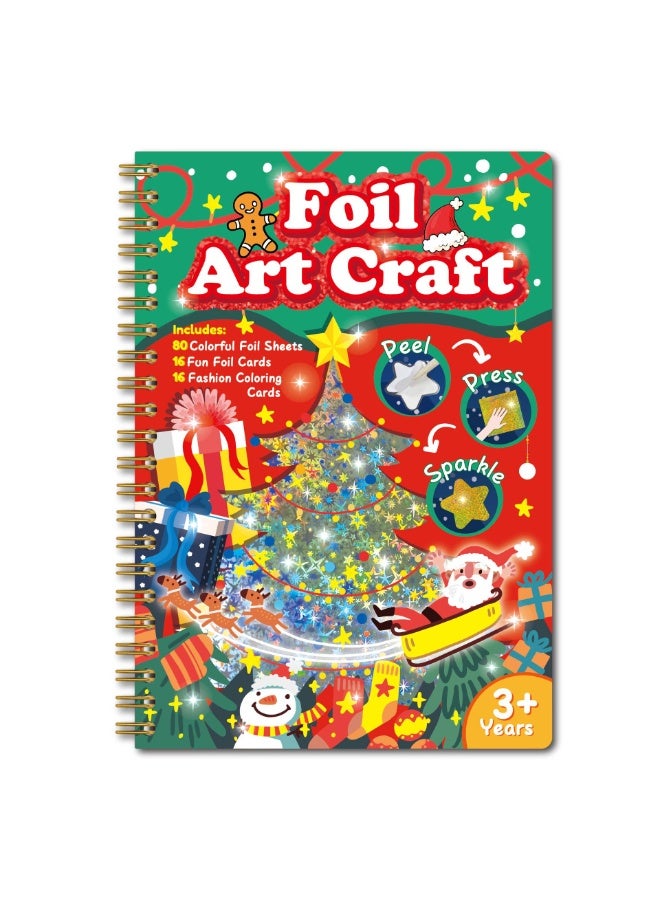 Capstro Foil Art Craft Sticker Book – Christmas Magical Art Picture Booklet | 16 Foil & 16 Coloring Pages + 80 Foil Sheets & Bamboo Stick | DIY Holiday Foil Art Book for Kids Age 3+ | Creative Xmas Craft Gift - Image 1