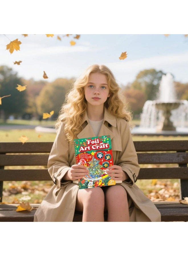 Capstro Foil Art Craft Sticker Book – Christmas Magical Art Picture Booklet | 16 Foil & 16 Coloring Pages + 80 Foil Sheets & Bamboo Stick | DIY Holiday Foil Art Book for Kids Age 3+ | Creative Xmas Craft Gift - Image 4