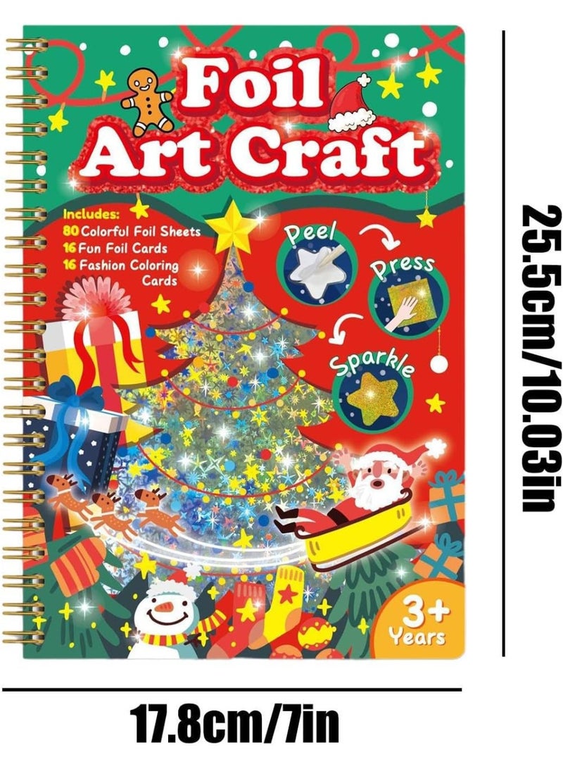 Capstro Foil Art Craft Sticker Book – Christmas Magical Art Picture Booklet | 16 Foil & 16 Coloring Pages + 80 Foil Sheets & Bamboo Stick | DIY Holiday Foil Art Book for Kids Age 3+ | Creative Xmas Craft Gift - Image 3