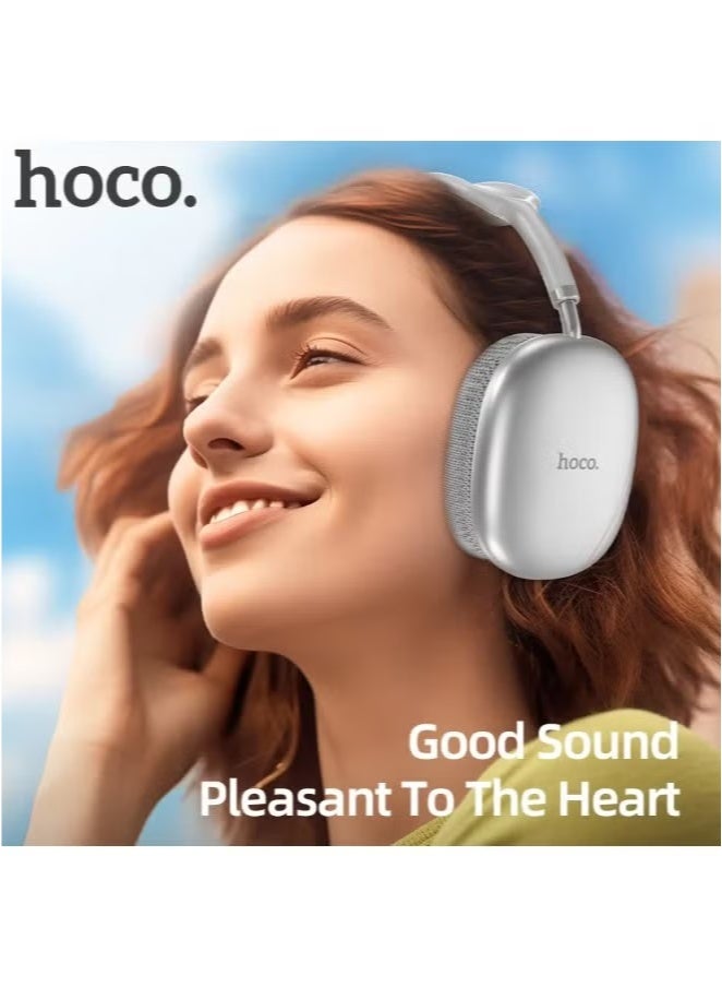 hoco. W35 - Wireless Bluetooth Headphones, Bluetooth V5.3, Use Time: Up To 40 Hours, Standby Time: Up To 200 Hours, Support TF Card And AUX Mode, Compatible Mobile Phones And Tablets - White - Image 4