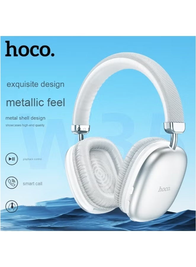 hoco. W35 - Wireless Bluetooth Headphones, Bluetooth V5.3, Use Time: Up To 40 Hours, Standby Time: Up To 200 Hours, Support TF Card And AUX Mode, Compatible Mobile Phones And Tablets - White - Image 1
