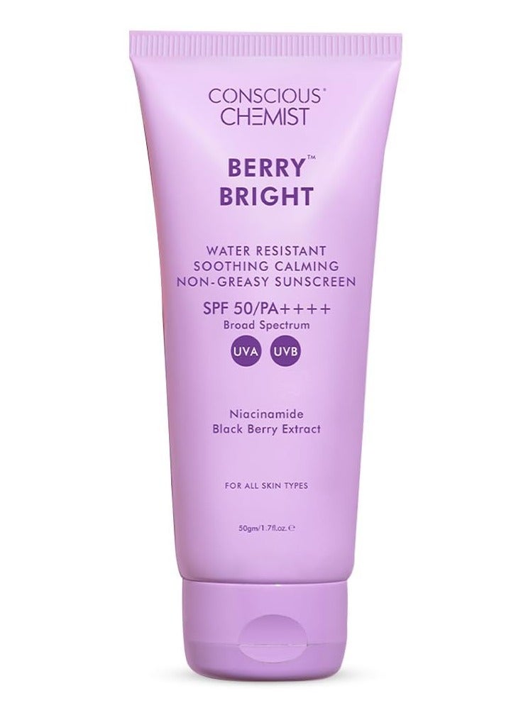 Conscious Chemist® Sunscreen SPF 50 PA++++ | 50g | Sunscreen for Oily Skin, Gel Sunscreen, Niacinamide with Black Berry Extract, Hybrid Lightweight, All Skin Types - Berry Bright - Image 1