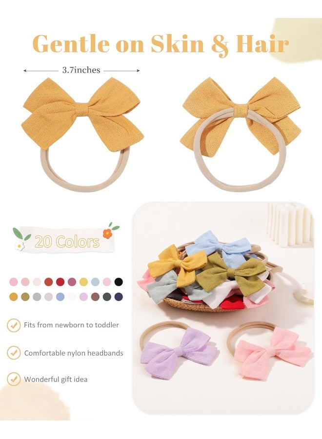 jollybows jollybows 20pcs Baby Girls Nylon Hair Bows Headbands Linen Hair Barrettes Hair Bands Elastic Hair Accessories for Kids Infants Newborn  - Image 2