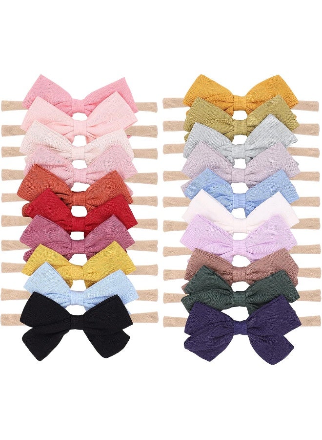 jollybows jollybows 20pcs Baby Girls Nylon Hair Bows Headbands Linen Hair Barrettes Hair Bands Elastic Hair Accessories for Kids Infants Newborn  - Image 1