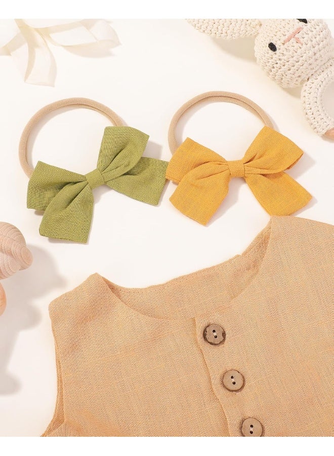 jollybows jollybows 20pcs Baby Girls Nylon Hair Bows Headbands Linen Hair Barrettes Hair Bands Elastic Hair Accessories for Kids Infants Newborn  - Image 5