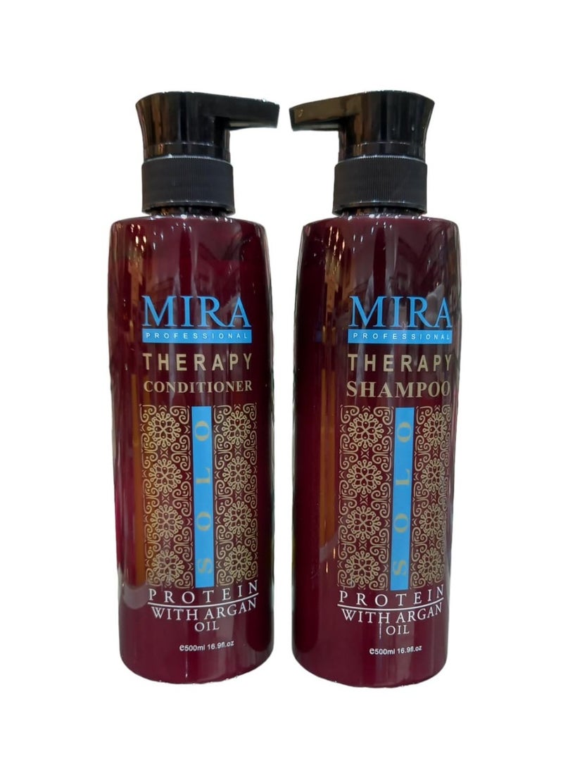 Mira Shampoo 500 Ml And Conditioner 500 Ml With Argan And Protein To Maintain Hair Treated With Protein Or Keratin - Image 1