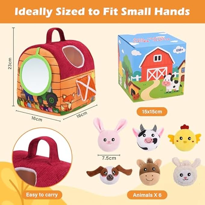 ألعاب الأطفال 6-12 شهرًا - مجموعة ألعاب مزرعة الحيوانات المحشوة مع جرس، صوت خفيف ومرآة، ألعاب حسية مونتيسوري للأطفال بعمر 6 أشهر، هدايا للأطفال من 1-3 سنوات، هدايا عيد الميلاد - Image 4