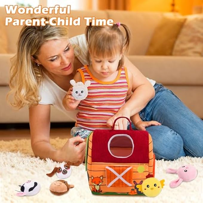 ألعاب الأطفال 6-12 شهرًا - مجموعة ألعاب مزرعة الحيوانات المحشوة مع جرس، صوت خفيف ومرآة، ألعاب حسية مونتيسوري للأطفال بعمر 6 أشهر، هدايا للأطفال من 1-3 سنوات، هدايا عيد الميلاد - Image 3