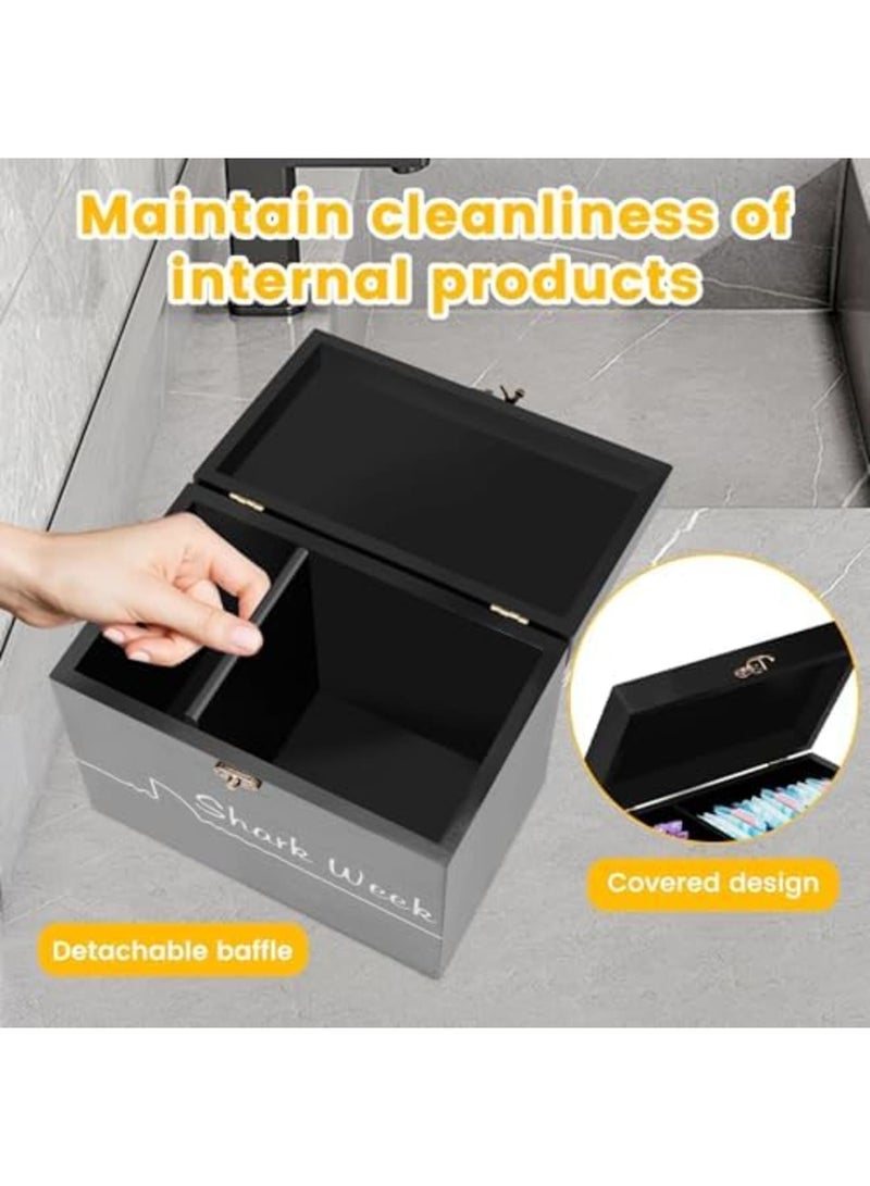 SYOSI Period Storage Box with Lid - 2 Compartment Bamboo Tampon & Sanitary Napkin Organizer, Feminine Product Holder for Bathroom Countertop, Bedroom, Dorm & Office (Black) - Image 5