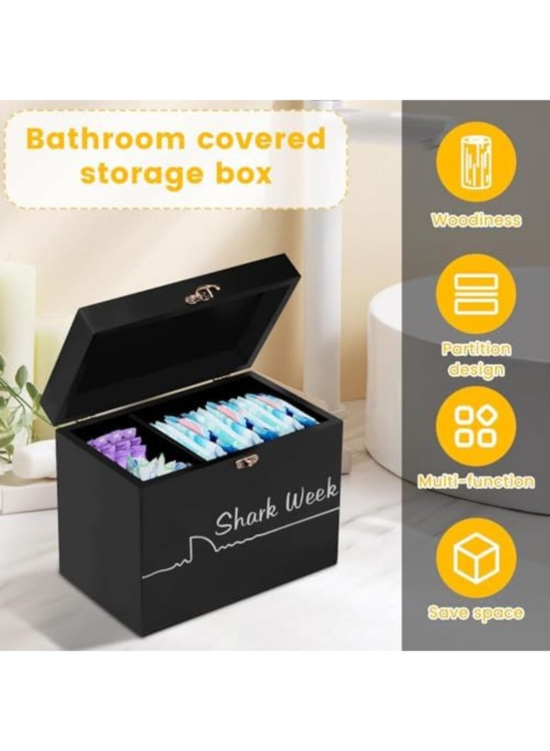 SYOSI Period Storage Box with Lid - 2 Compartment Bamboo Tampon & Sanitary Napkin Organizer, Feminine Product Holder for Bathroom Countertop, Bedroom, Dorm & Office (Black) - Image 3