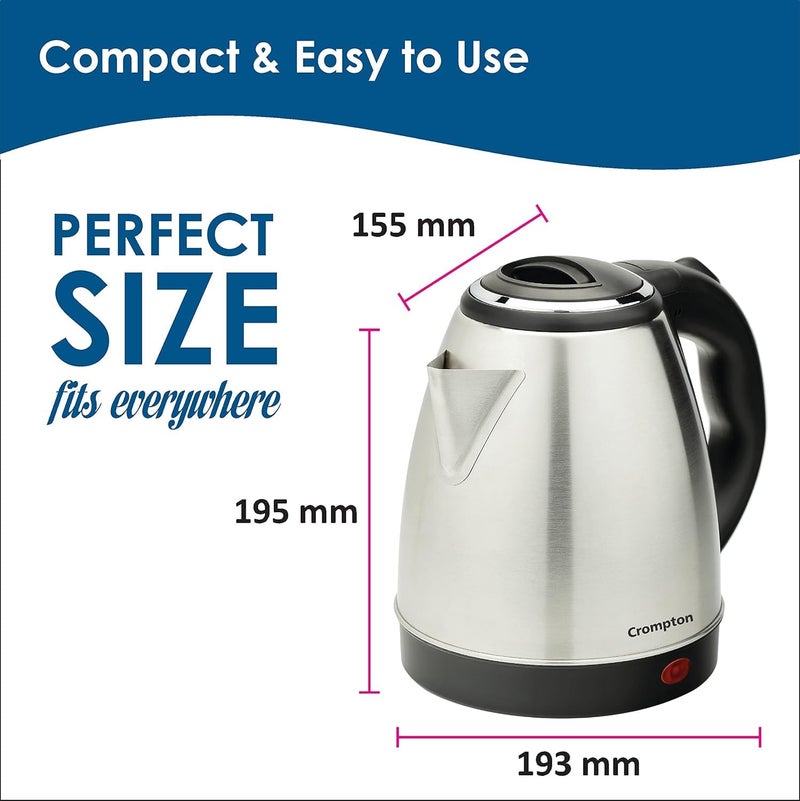 Crompton Insta Delite 1.5L SS Electric Kettle with 1500W power | Stainless steel body | Soft grip handle | LED indicator | 360-degree swivel base | Auto shut-off | Dry Boil Protection - Image 2