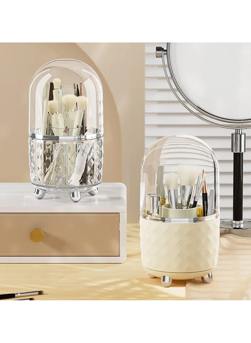 QSHOP Makeup Brush Holder Organizer with Cover by QShop®️ Modern Newest Design 2025, Luxury Transparent 360 Degree Rotating Dustproof Organizer, Cosmetic Organizer for Dressing Table, Desktop and Bathroom - Image 3