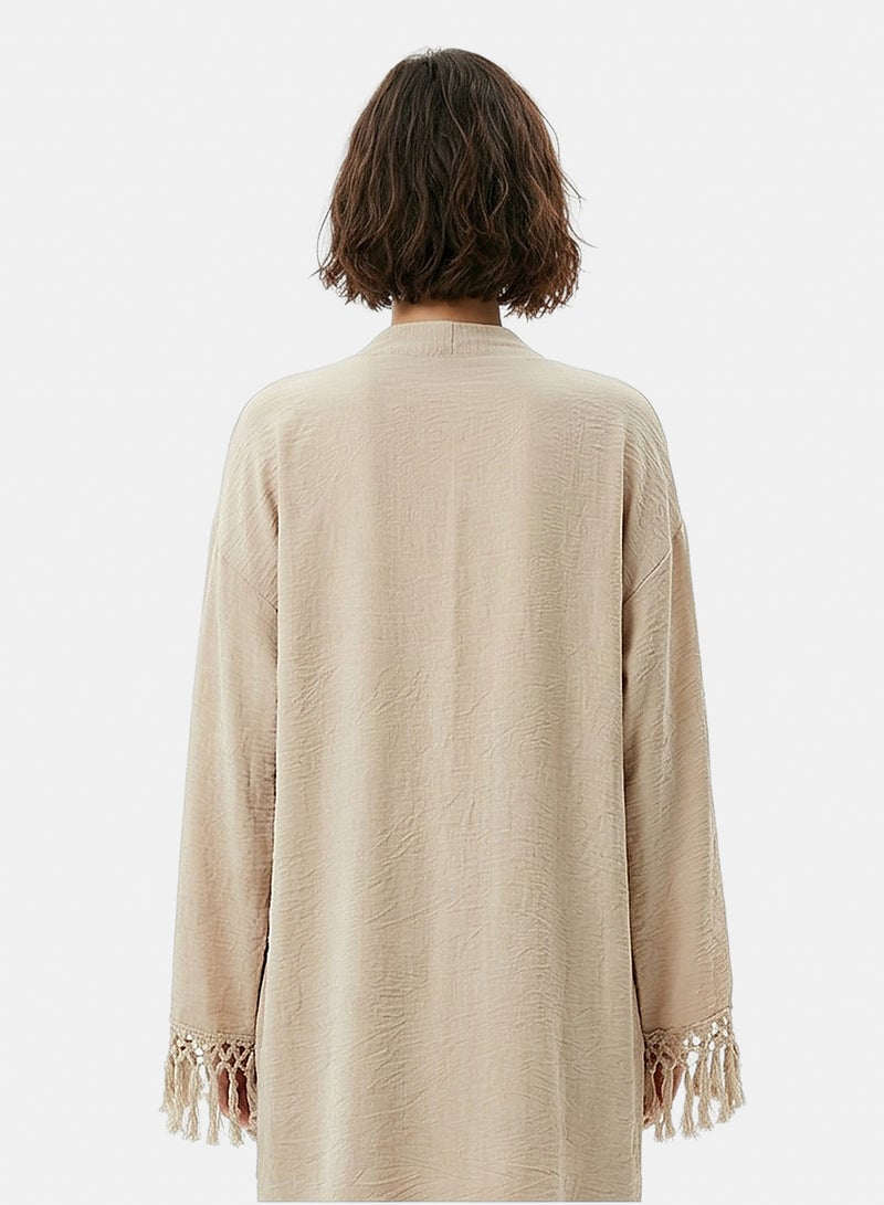 RAVIN Women Stone Lightweight Textured Fringe Kimono Cardigan - Image 2