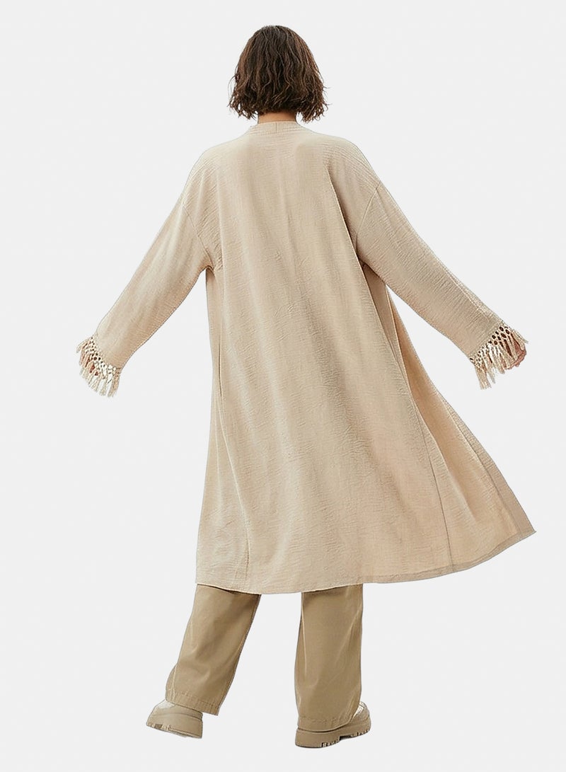 RAVIN Women Stone Lightweight Textured Fringe Kimono Cardigan - Image 4