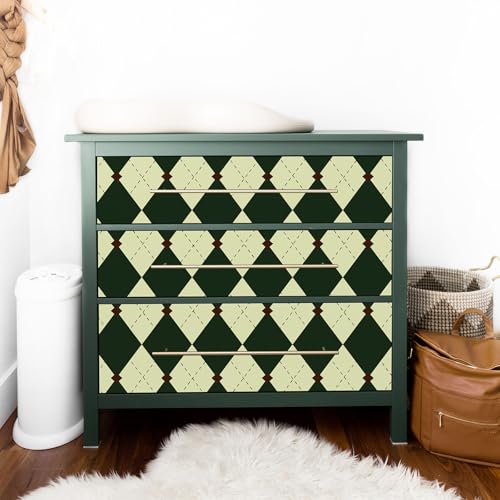 Simon&Siff Retro Peel and Stick Wallpaper Black and Green Wallpaper Vintage Plaid British Geometric Wall Paper for Bathroom Kitchen Cabinet Contact Paper 17.3"x80" - Image 3