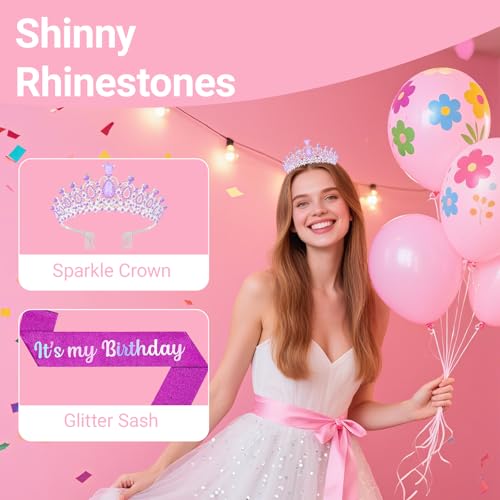 Papoopy Birthday Tiara and Crown with Sash, Birthday Tiara for Women Party (Purple) - Image 5