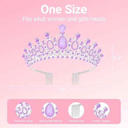 Papoopy Birthday Tiara and Crown with Sash, Birthday Tiara for Women Party (Purple) - Image 2